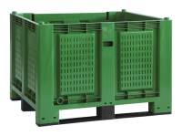 Cargopallet 700 PLUS verde con pareti grigliate e 3 travette, 1200x1000xh830