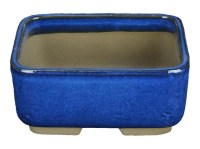 Vaso per bonsai Giapponese Morrisan rettangolare in gres smaltato blu 11x8,5x4,5 cm - B03-3-4B