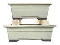 Vasi per bonsai Giapponesi Morrisan rettangolari in gres smaltato bianco (Set da n.2 pezzi) - B05-19