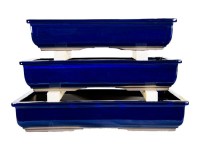 Vasi per bonsai Giapponesi Morrisan rettangolari in gres smaltato blu (Set da n.3 pezzi) - B19-33