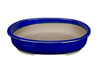 Vaso per bonsai Giapponese Morrisan ovale in gres smaltato blu 38x31x7,5 cm - B22-37a