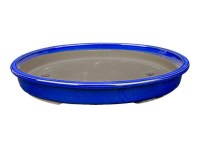 Vaso per bonsai Giapponese Morrisan ovale in gres smaltato blu 37,5x30x5 cm - B23-46a