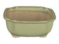 Vaso per bonsai Giapponese Morrisan rettangolare in gres smaltato verde 12,5x10,5x5,5 cm - B05-11b