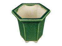 Vaso per bonsai esagonale (stile a cascata) in gres smaltato verde 10,5x10,5x11 cm - YM19