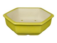 Vaso per bonsai esagonale in gres smaltato giallo 12x12x3,5 cm - A37