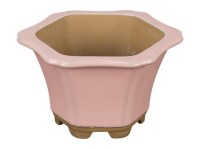 Vaso per bonsai esagonale in gres smaltato rosa chiaro 9,5x9,5x7 cm - A21