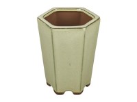 Vaso per bonsai esagonale (stile a cascata) in gres smaltato bianco 7,5x7,5x11,5 cm - SF37