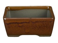 Vaso per bonsai Giapponese Morrisan rettangolare in gres smaltato marrone mogano 9x7x3,5 cm - B02-8-4F