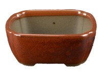 Vaso per bonsai Giapponese Morrisan rettangolare in gres smaltato marrone mogano 9x7x3,5 cm - B02-8-6F