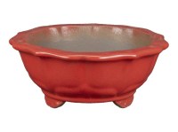 Vaso per bonsai rotondo (forma a fior di loto) in gres smaltato rosso 12,5x12,5x5 cm - A003