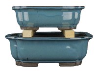 Vasi per bonsai rettangolari in gres smaltati verde-blu (Set da n.2 pezzi) - BJ5