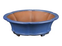 Vaso per bonsai rotondo (forma a fior di loto) in gres smaltato azzurro scuro 17x17x5 cm - ZX69