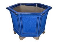 Vaso per bonsai esagonale (stile a cascata) in gres smaltato blu 24x24x18 cm - 2825b