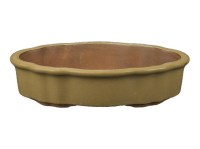 Vaso per bonsai ovale (forma a fior di loto) in gres smaltato nocciola-senape 17,5x10,5x3,5 cm - A16