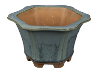 Vaso per bonsai esagonale in gres smaltato verde-blu 9,5x9,5x7 cm - A17