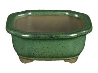 Vaso per bonsai Giapponese Morrisan rettangolare in gres smaltato verde scuro 10,5x9x4,5 cm - B03-3-6D