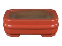 Vaso per bonsai rettangolare in gres smaltato rosso 14,5x12x4,5 cm - A008