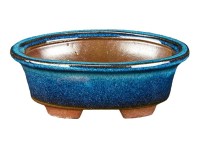 Vaso per bonsai ovale in gres smaltato blu-verde scuro 11x7x3,5 cm - XC022