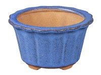 Vaso per bonsai rotondo (forma a fior di loto) in gres smaltato blu 6x6x4 cm - SF19