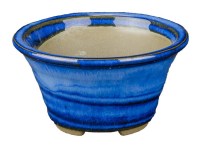 Vaso per bonsai Giapponese Morrisan rotondo in gres smaltato blu 7x7x4 cm - B02-8-5B