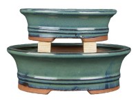 Vasi per bonsai ovali in gres smaltati verde (Set da n.2 pezzi) - YM5