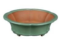 Vaso per bonsai rotondo (forma a fior di loto) in gres smaltato verde 17x17x5 cm - ZX68