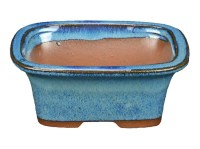 Vaso per bonsai rettangolare in gres smaltato blu-verde scuro 8,5x6x3,5 cm - XC002