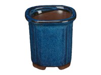 Vaso per bonsai rotondo in gres (stile a cascata) smaltato blu-verde scuro 7x7x8,5 cm - XC013