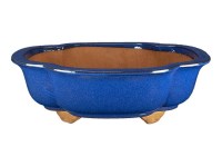 Vaso per bonsai ovale (forma mokko) in gres smaltato blu 44,5x36x13 cm - 2837a