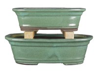 Vasi per bonsai ovali in gres smaltati verde (Set da n.2 pezzi) - 2940