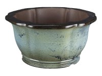 Vaso per bonsai rotondo (forma a fior di loto) in gres smaltato azzurro-blu 27,5x27,5x14 cm - TY148c