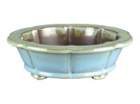 Vaso per bonsai rotondo (forma a fior di loto) in gres smaltato azzurro-verde 30x30x7 cm - TY133b