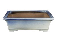 Vaso per bonsai rettangolare in gres smaltato bianco-azzurro 28,5x21,5x7,5 cm - TY119d