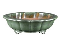 Vaso per bonsai rotondo (forma a fior di loto) in gres smaltato verde 27,5x27,5x7 cm - J053d