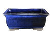 Vaso per bonsai rettangolare in gres smaltato blu 34x25,5x13,5 cm - BJA4a