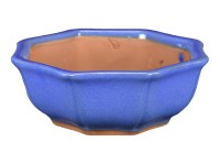 Vaso per bonsai ottagonale in gres smaltato blu 9x9x5 cm - G235d