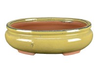 Vaso per bonsai ovale in gres smaltato giallo senape 27,5x22x8 cm - GA14