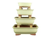 Vasi per bonsai rettangolari in gres smaltati bianco (Set da n.4 pezzi) - G02