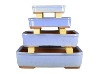 Vasi per bonsai rettangolari in gres smaltati azzurro (Set da n.4 pezzi) - G6