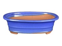 Vaso per bonsai ovale in gres smaltato blu 22,5x17x6 cm - G208b