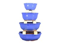 Vasi per bonsai ottagonali in gres smaltati blu (Set da n.4 pezzi) - G235