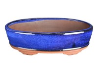 Vaso per bonsai ovale in gres smaltato blu 33,5x21,5x7,5 cm - BJA2Ga