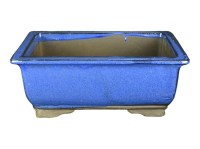 Vaso per bonsai rettangolare in gres smaltato blu 27,5x19x10 cm - BJA9a