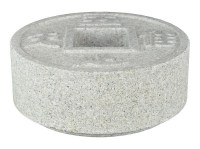 Vasca rotonda cinese con simboli in pietra (granito rosa) (Tsukubai) scolpita a mano per giardini zen, 30x30xh12 cm - GFW204D30