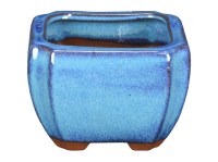 Vaso per bonsai quadrato in gres smaltato blu-verde scuro 9x9x7 cm - XCA036