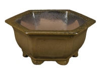 Brown glazed stoneware hexagonal bonsai pot 14x14x7 cm - A006