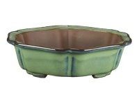 Green glazed stoneware hexagonal bonsai pot 15.5x15.5x4 cm - ZX66G